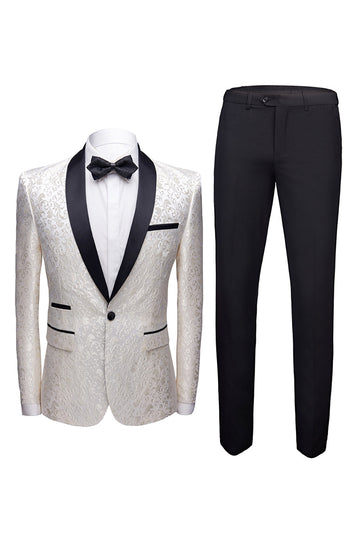 hvit sjal lapel jacquard prom menns 2 stk dresser